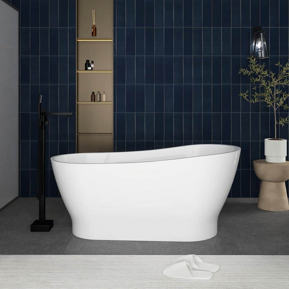 59 in. x 28 in. Soaking Bathtub with Reversible Drain in Glossy White