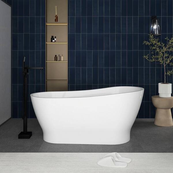 Unbranded 59 in. x 28 in. Soaking Bathtub with Reversible Drain in Glossy White