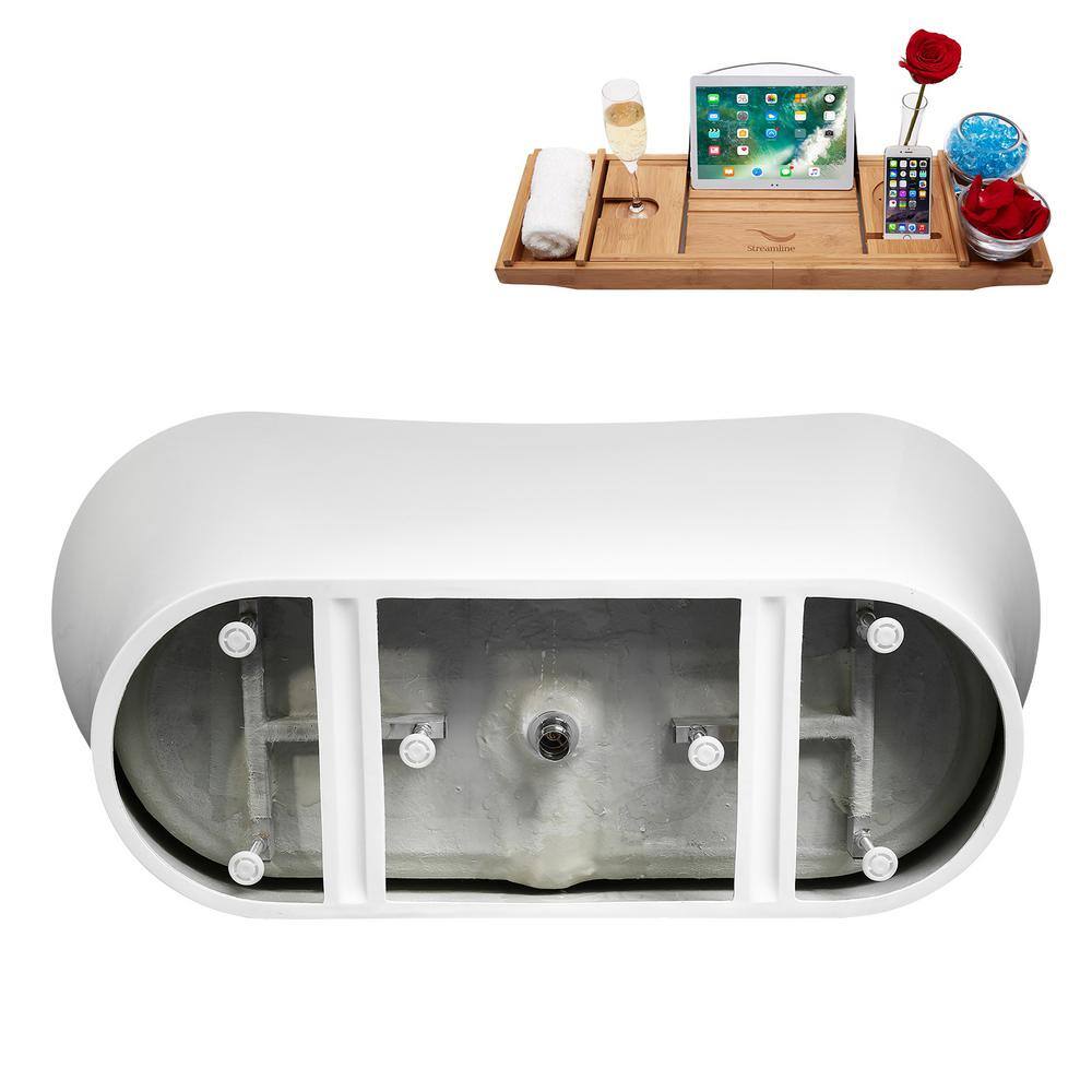67" Glossy White Acrylic Freestanding Double Slipper Bathtub with Polished Gold Trim