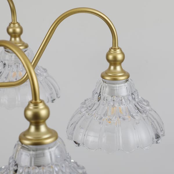 JUSHENG 6-Light Gold Metal Chandelier with Scalloped Clear Glass