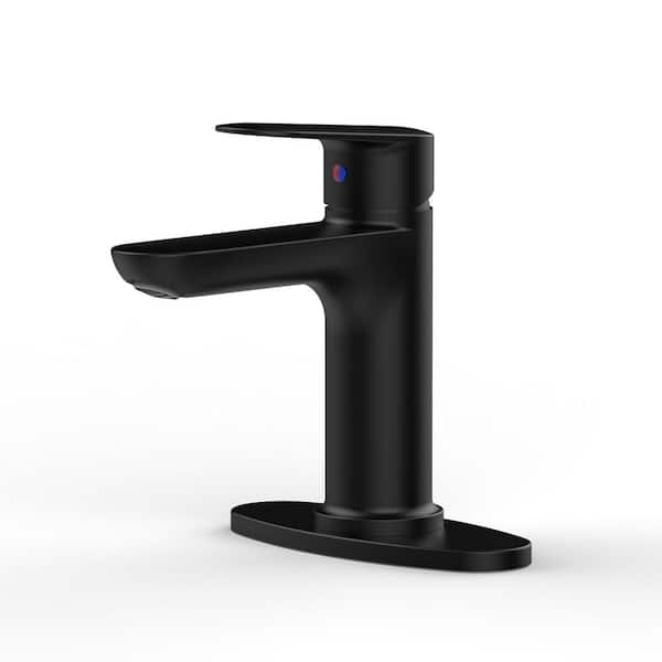 Handle Single Hole Bathroom Faucet with 4 in. Deck Plate, 1.5 GPM and Water-Saving Aerator in Matte Black