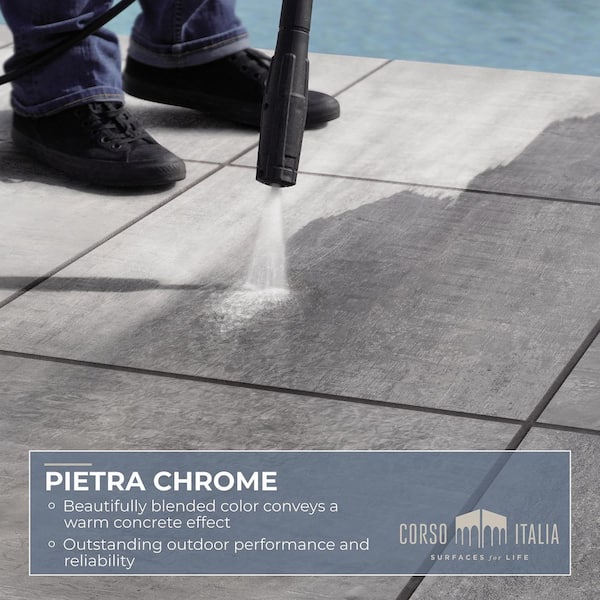 Corso Italia Pietra Chrome 24 in. x 48 in. x 0.75 in. Concrete Look Porcelain Paver