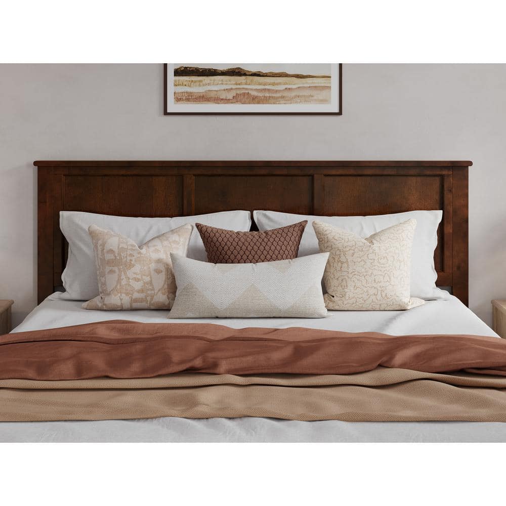 Walnut King Wood Platform Bed with Storage Drawers and Headboard
