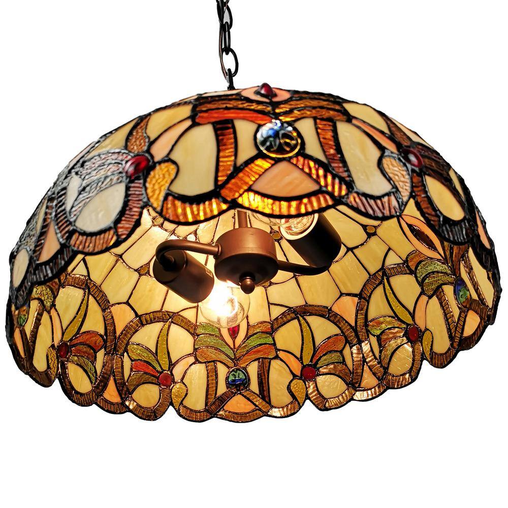 Elegant Tiffany-Style 16" Dome Hanging Lamp with Stained Glass
