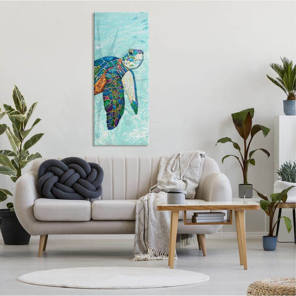 Sea Turtle Mosaic Style Collage Canvas Art in Blue and Green
