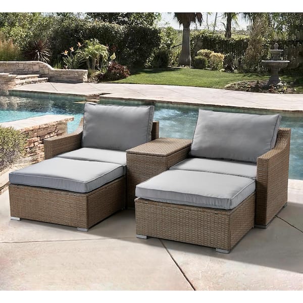 JAYDEN CREATION Rethel 5-Piece Rattan 2 - Person Seating Group with Grey Cushions