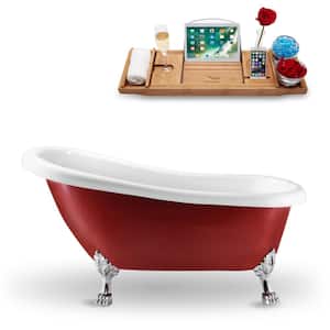 61 in. Acrylic Clawfoot Non-Whirlpool Bathtub in Glossy Red With Gold Clawfeet And Polished Chrome Drain