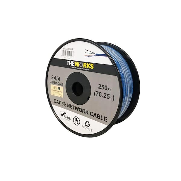 THEWORKS Cat 5E 24/4 250 ft. BLUE U/UTP CMR UL DATA CABLE