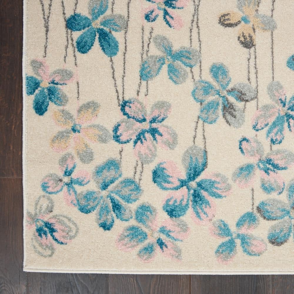 Elegant Ivory Floral Viscose 2' x 4' Rectangular Area Rug