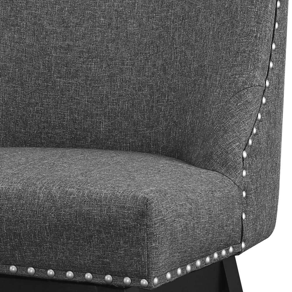Charcoal Gray Swivel Counter Height Bar Stools with Wood Legs, Set of 2