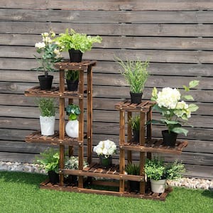 44 in. L x 10 in. x 38 in. Indoor Outdoor Brown Wood Plant Stand (6-Tiers) 13-Pots Display Stand
