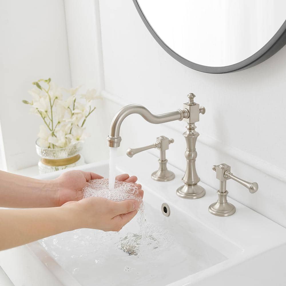 Brushed Nickel Double Handle High-Arc Bathroom Faucet