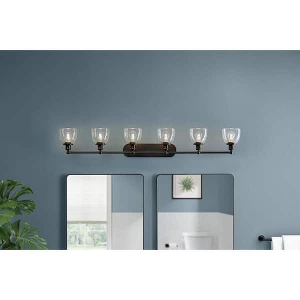 Home Decorators Collection Evelyn 58.5 in. 6-Light Matte Black Modern Vanity Light with Clear Glass Shades