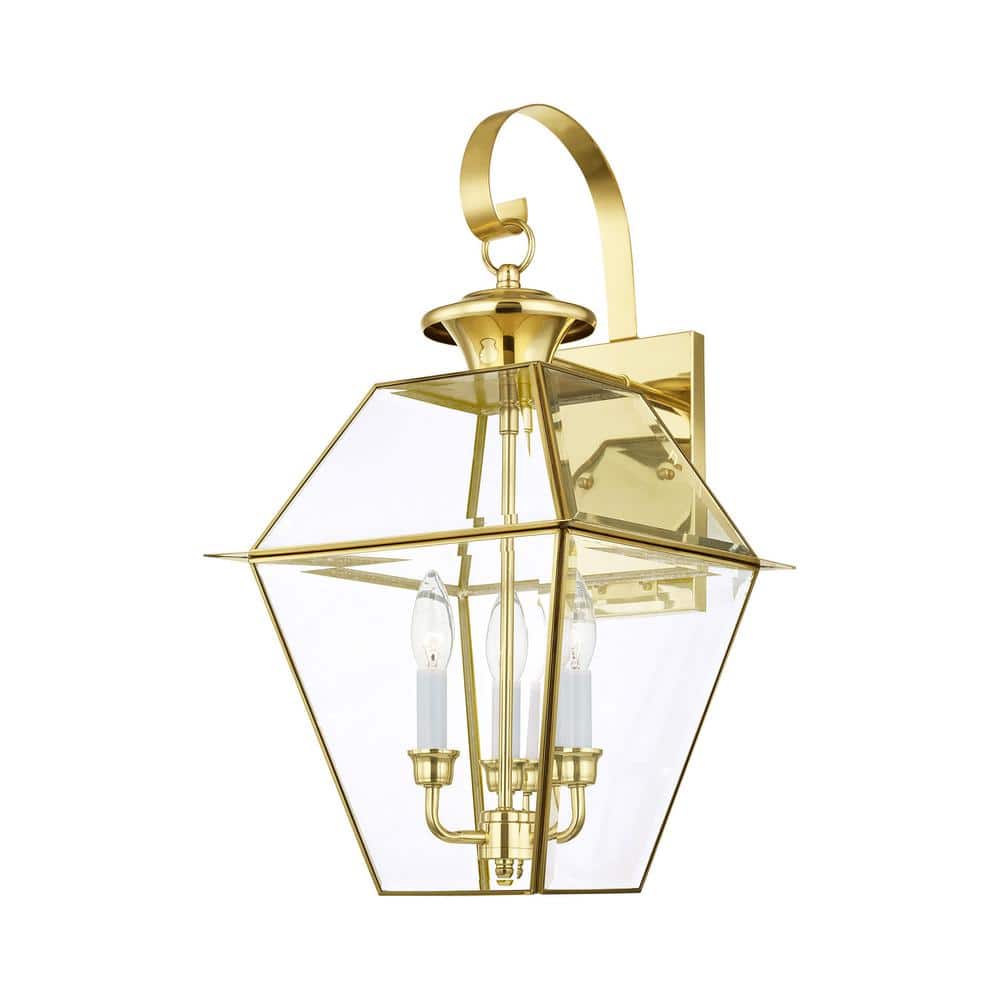Charleston Elegance Polished Brass 3-Light Outdoor Lantern