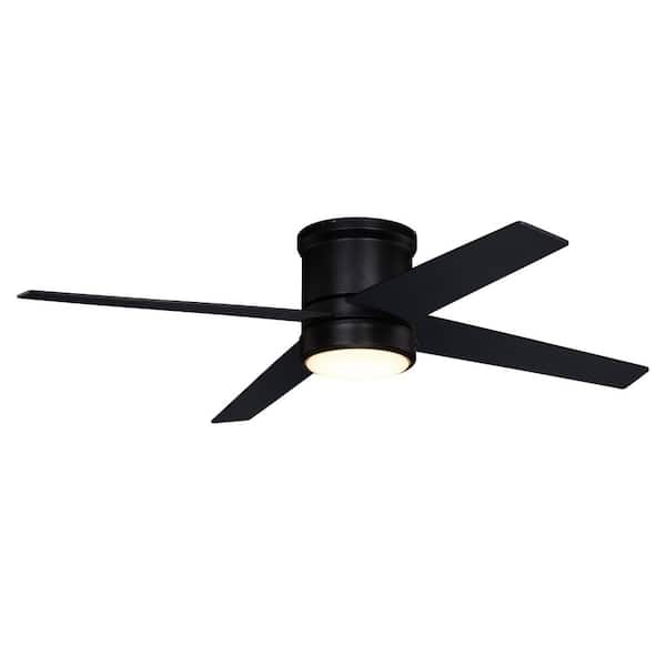 VAXCEL Erie Black 52 in. Flush Mount Ceiling Fan with LED Light Kit and Remote