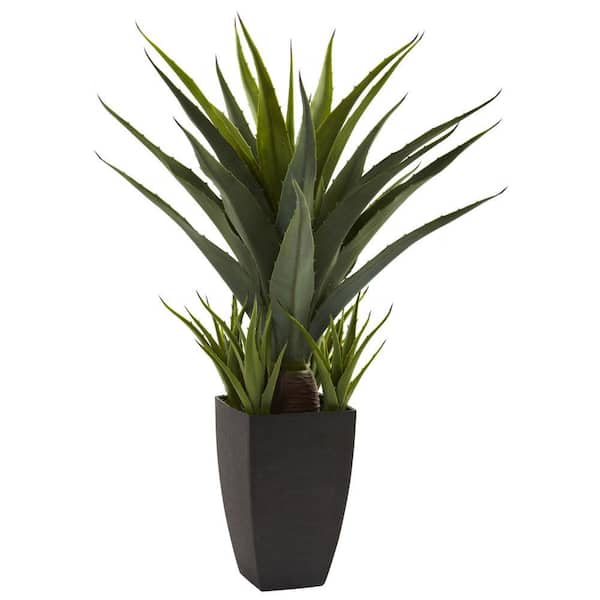 Nearly Natural Artificial Agave Plant with Black Planter