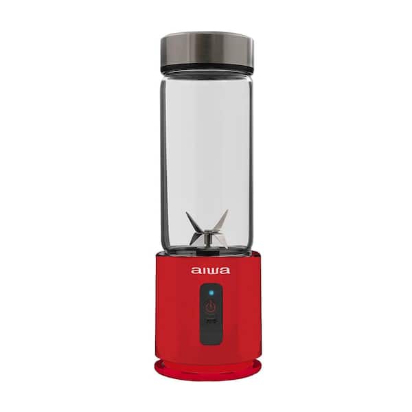 AIWA 13.5 oz. Single Speed Rechargeable Red Portable Blender, with Extra Lid, Blend, Sip, and Clean