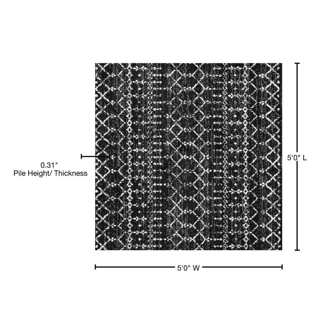 Black and Ivory Diamond Reversible Synthetic Area Rug