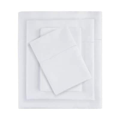 600 Thread Count 4-Piece White Cotton King Pima Sateen Sheet Set