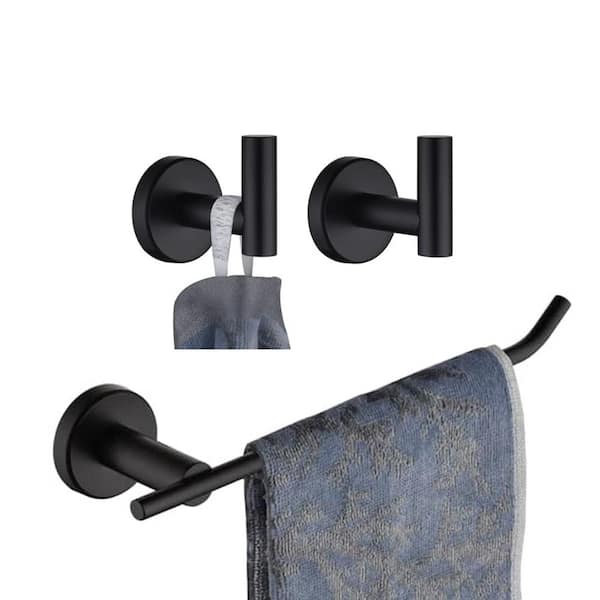 ATKING Wall Mounted 3 -Piece Bath Hardware Set with Towel Bar Towel Hooks Hand Towel Holder in Matte Black