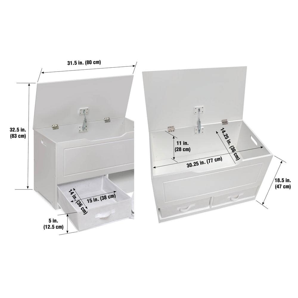 Dual-Tone White & Gray Toy Storage Bench with Reversible Baskets