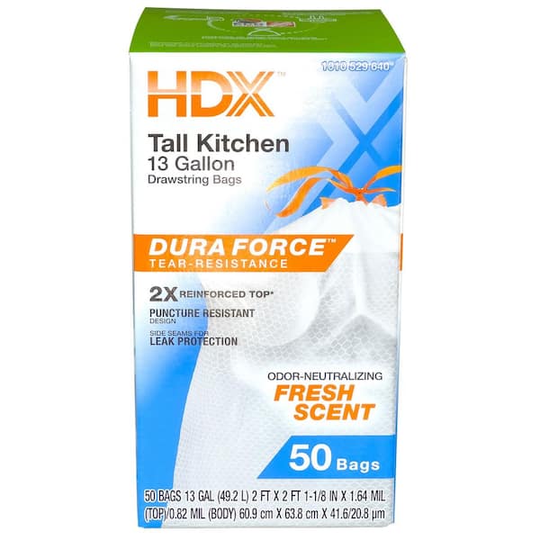 13 Gal. Reinforced Top Drawstring Fresh Scented Kitchen Trash Bags with 20% PCR (50-Count)