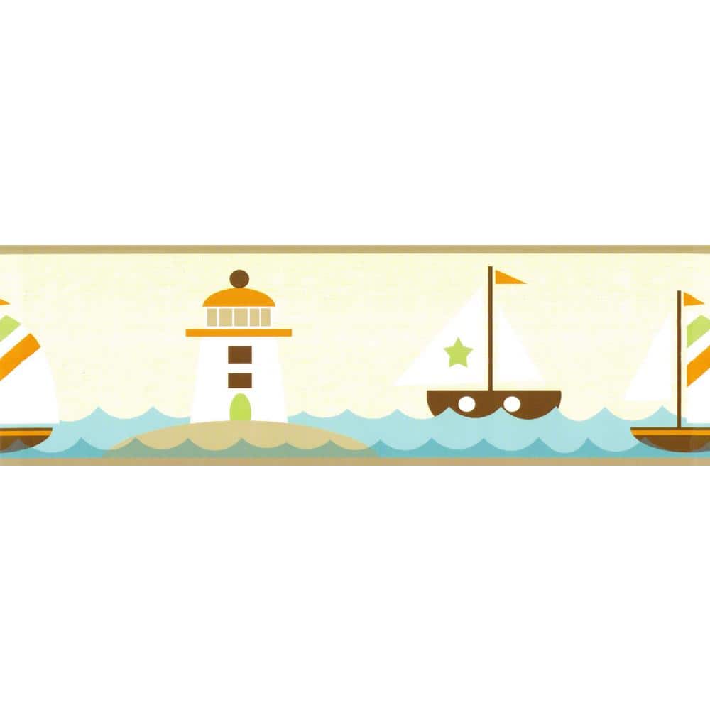 Falkirk Brin II Orange, Teal Sailboat, Sea, Lighthouse Kids Pre-Pasted Wall