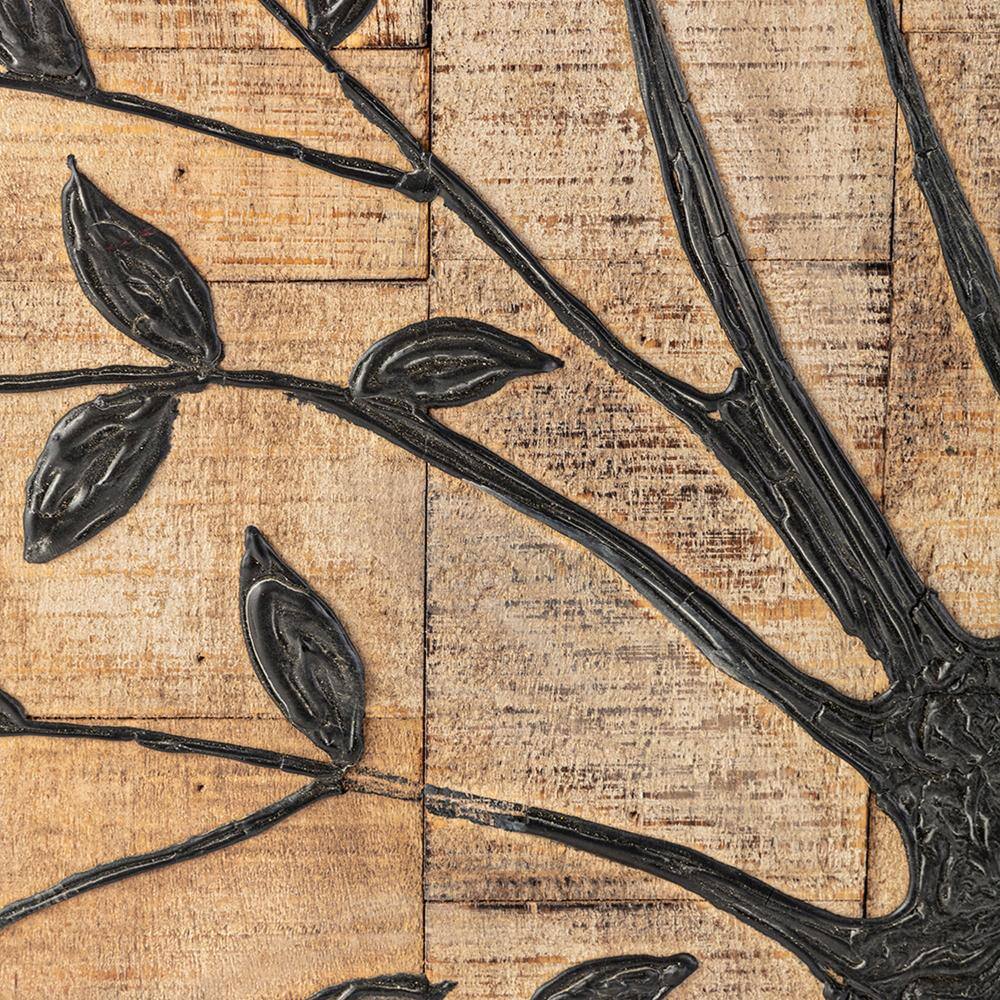 36" Brown and Black Mango Wood Tree of Life Wall Panel