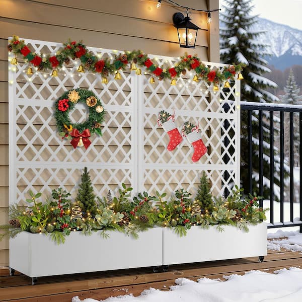 47 in. x 16 in. x 71 in. White Metal Raised Garden Planter Box with Trellis-Rust-Proof for Cucumbers and Climbing Plants