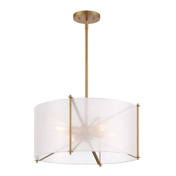 Designers Fountain Daybreak 60-Watt 4-Light Old Satin Brass Pendant with Organza Fabric Shade