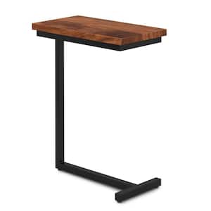 Gowen Solid Mango Wood and Metal 18 in. Wide Rectangle Industrial C Side Table in Dark Cognac Brown, Fully Assembled