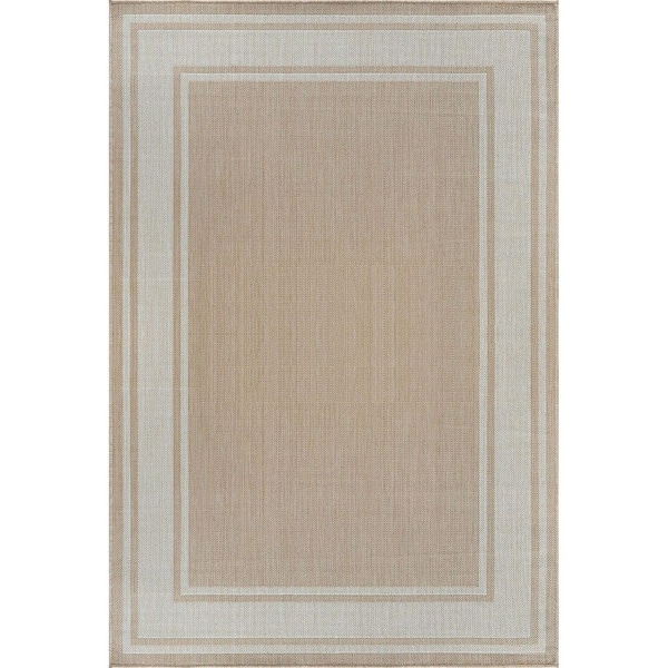 Essence Beige/White 6 x 9 ft. Bordered Easy to Clean Indoor Outdoor Area Rug
