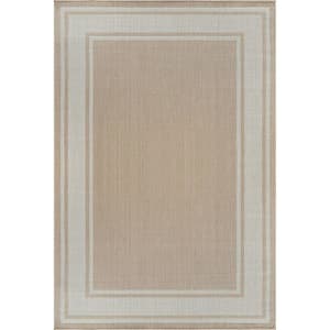 Essence Beige/White 8 x 10 ft. Bordered Easy to Clean Indoor Outdoor Area Rug