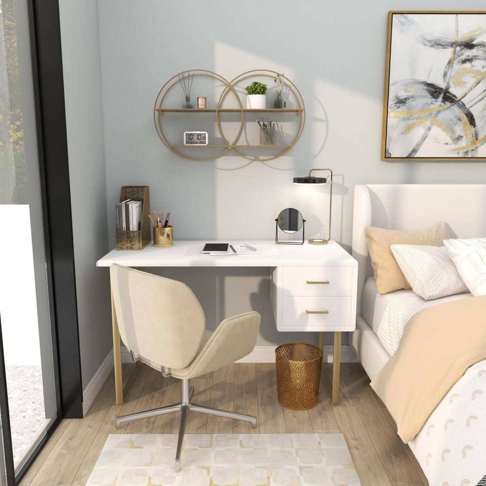 Elegant Rustic 30" Gold & Brown Iron 2-Tier Floating Wall Shelf