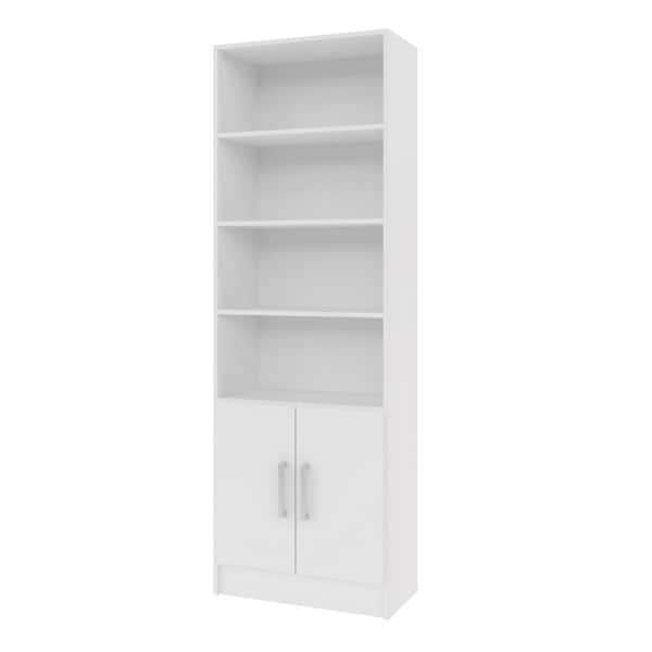 Manhattan Comfort 71.85 in. White Faux Wood 6-shelf Accent Bookcase with Doors