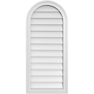 18 in. x 40 in. Round Top Surface Mount PVC Gable Vent: Decorative with Brickmould Frame