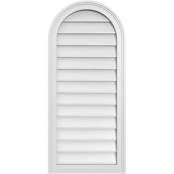 Ekena Millwork 18 in. x 40 in. Round Top Surface Mount PVC Gable Vent: Decorative with Brickmould Frame