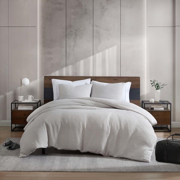 Unbranded KCNY Solid Waffle 3-Piece Grey Polyester Full/Queen Duvet Cover Set