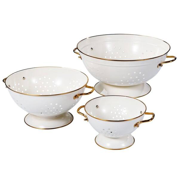 Cream 1 qt. & 3.5 qt. & 5 qt. Metal Colander Set, Strainer Basket with Handles Perfect for Spaghetti, Pasta (Set of 3)