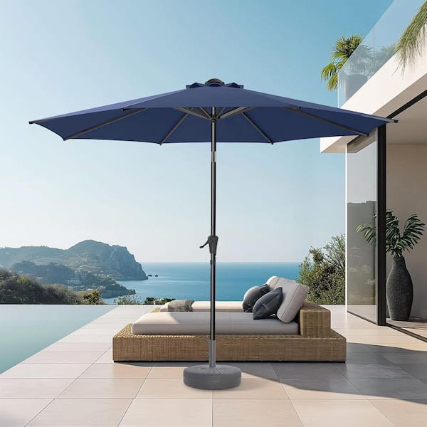 9 ft. Patio Umbrella with Push-Button Tilt and Crank-UV Resistant 8-Fiberglass Ribs for Pool, Deck, Garden in Blue