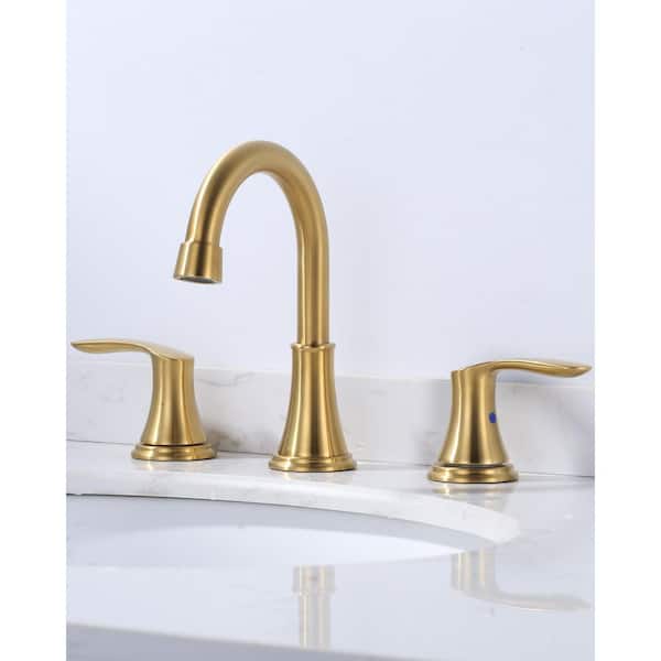 8 in. 2-Handle 3 Holes Widespread Bathroom Faucet with Metal Pop-Up Drain Assembly in Brushed Gold