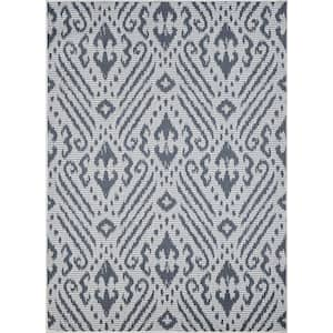 Breyleigh Calitrah Cream/Blue 5 ft. 3 in. x 7 ft. 3 in. Ikat Polypropylene Indoor/Outdoor Area Rug