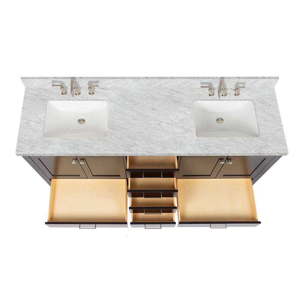Espresso Wood Double Freestanding Vanity with Carrara Marble Top