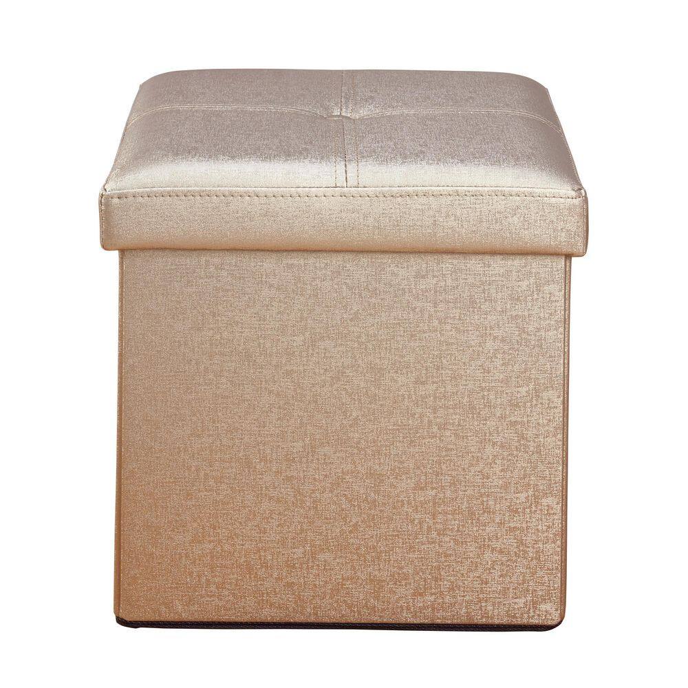 Bronze Faux Leather Folding Storage Ottoman Cube