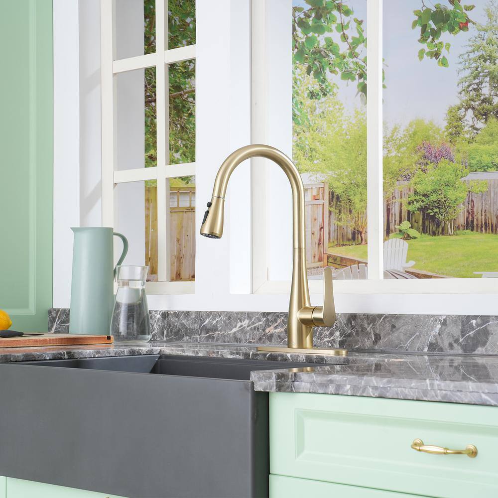 Brushed Gold Stainless Steel Pull-Out Spray Kitchen Faucet