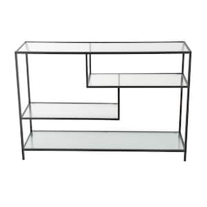 32 in. Tall Black Iron Stationary Shelving Unit Bookcase with Clear Glass Shelves