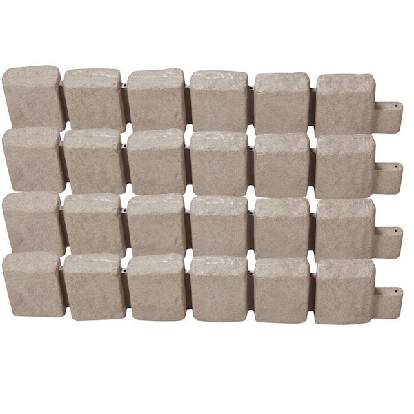 47.2 in. L x 9 in. H Fake Stone Plastic Landscape Edging Lawn Border No-Dig Fade-Resistant Modular Design 4 Pack Beige