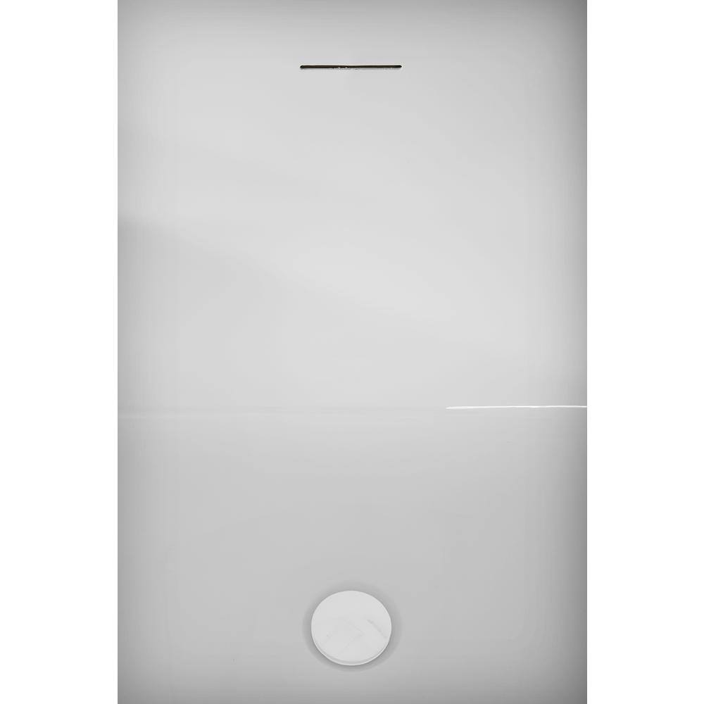 63" Glossy White Acrylic Freestanding Soaking Tub with Bamboo Tray