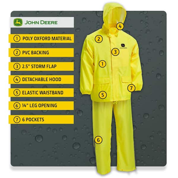 John Deere - X-Large Yellow Polyurethane-Coated Polyester Waterproof 2-Piece Rain Suit with 2 in. Storm Flap