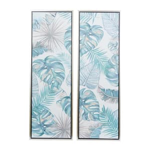 2- Panel Leaf Tropical Framed Wall Art with Silver Frame 47 in. x 16 in.